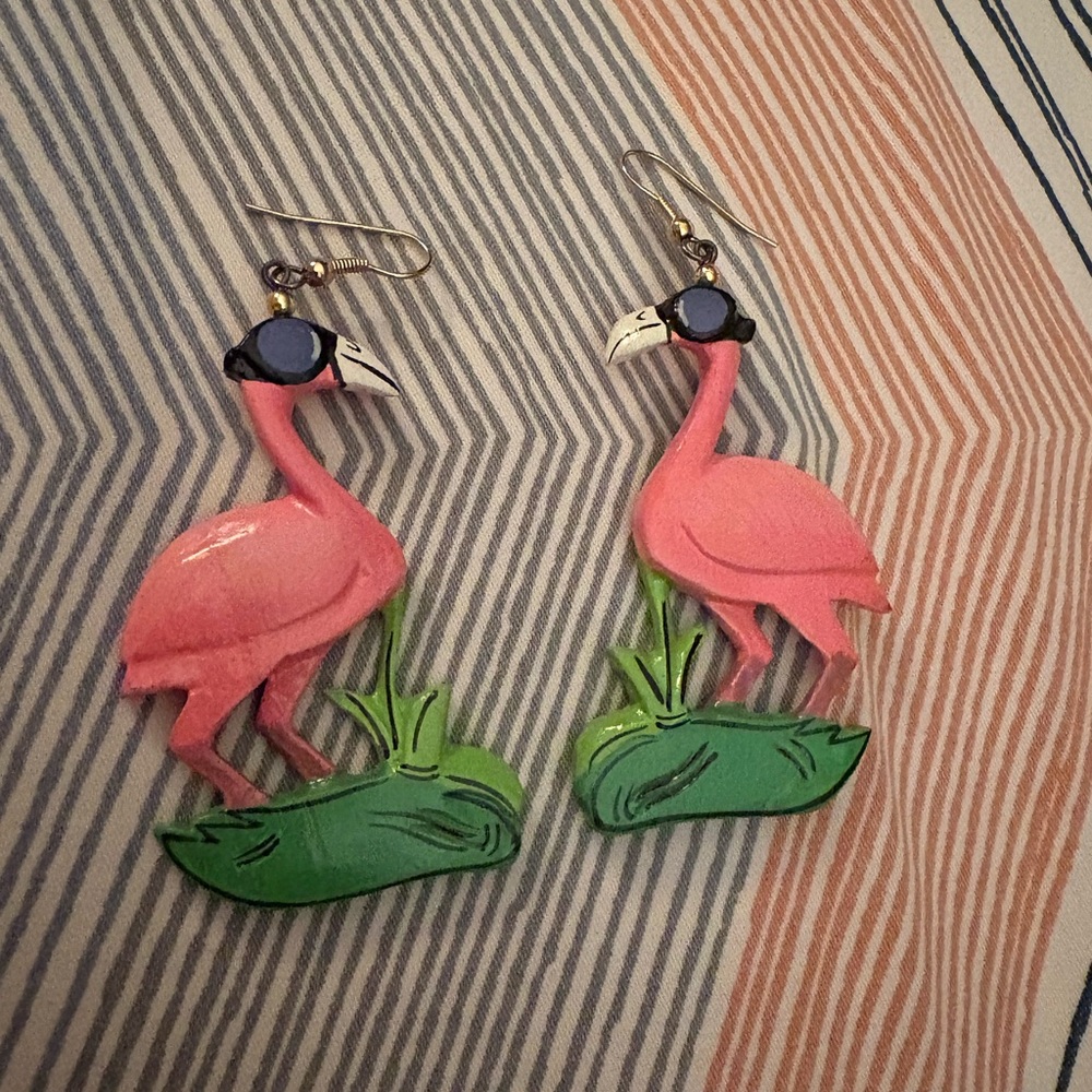 Flamingo Pink and Green Earrings